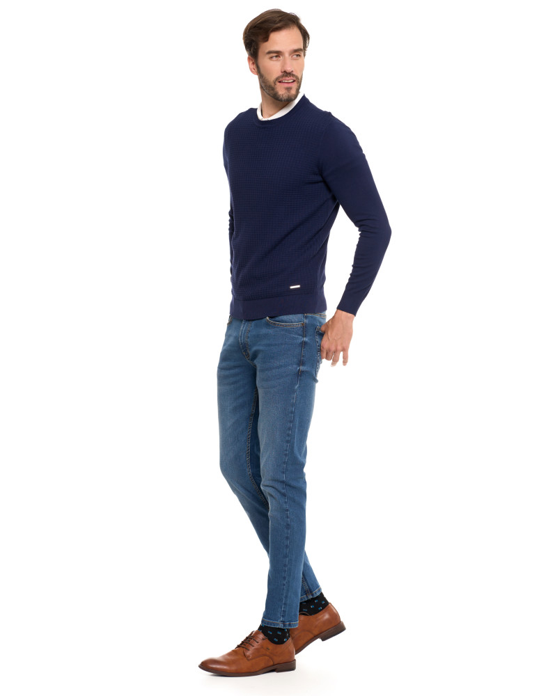 Swetry - Męski sweter klasyczny z wiskozy elegancki GRANATOWY - produkt moraj.pl 7