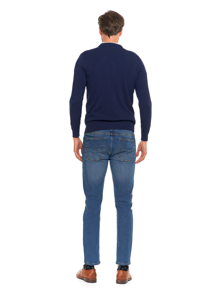 Swetry - Męski sweter klasyczny z wiskozy elegancki GRANATOWY - produkt moraj.pl 8