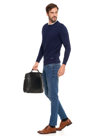 Swetry - Męski sweter klasyczny z wiskozy elegancki GRANATOWY - produkt 9