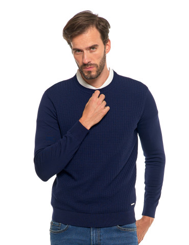 Swetry - Męski sweter klasyczny z wiskozy elegancki GRANATOWY - produkt 11