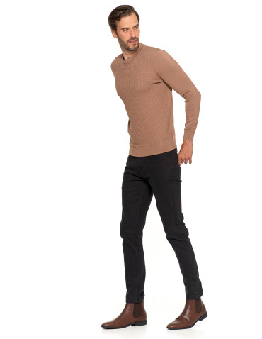 Swetry - Męski sweter klasyczny z wiskozy elegancki MOKKA - produkt 7