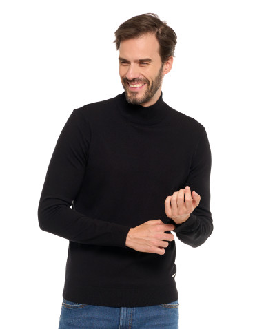 Swetry - Męski sweter klasyczny z golfem CZARNY - produkt 2