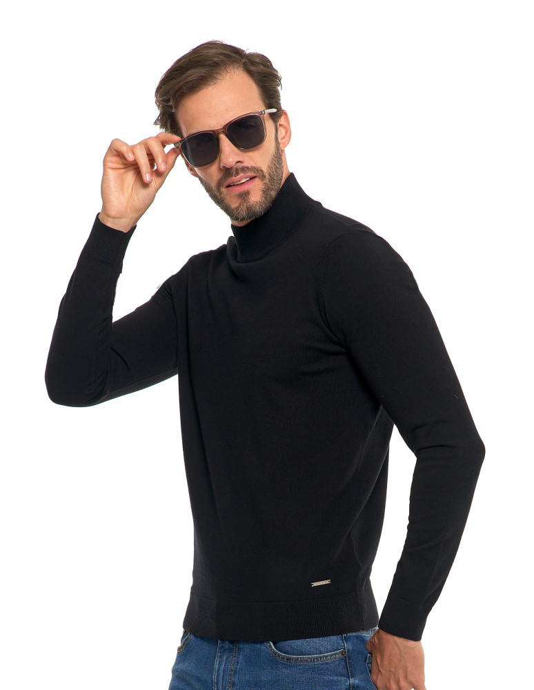 Swetry - Męski sweter klasyczny z golfem CZARNY - produkt moraj.pl 4