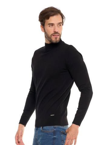 Swetry - Męski sweter klasyczny z golfem CZARNY - produkt 6