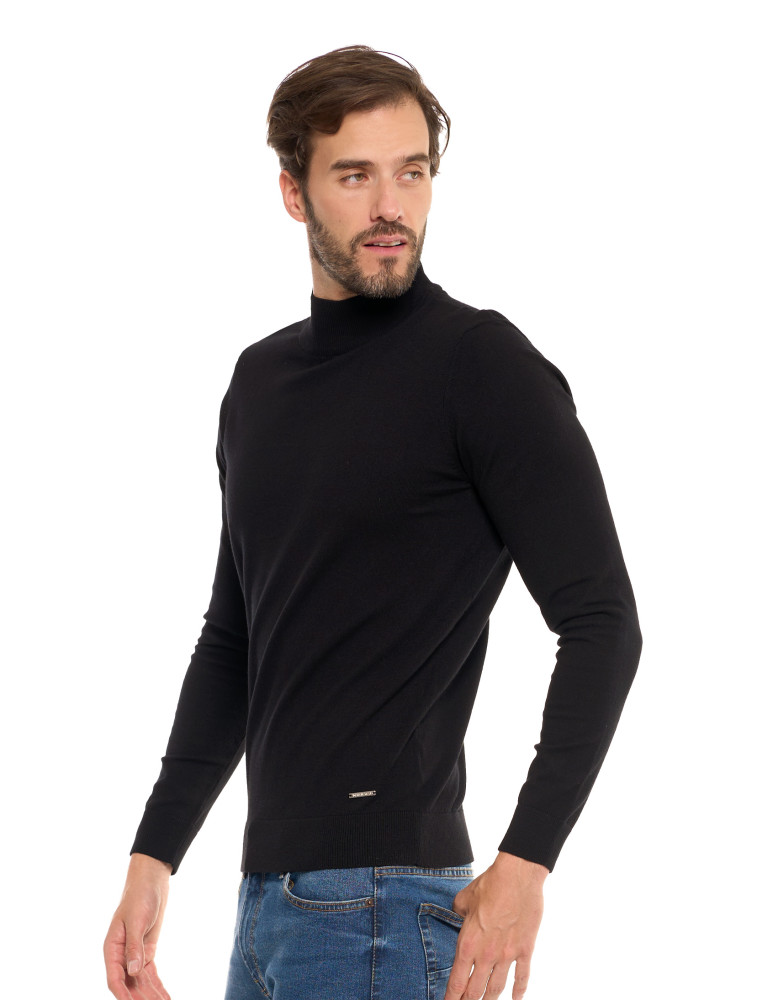 Swetry - Męski sweter klasyczny z golfem CZARNY - produkt moraj.pl 6