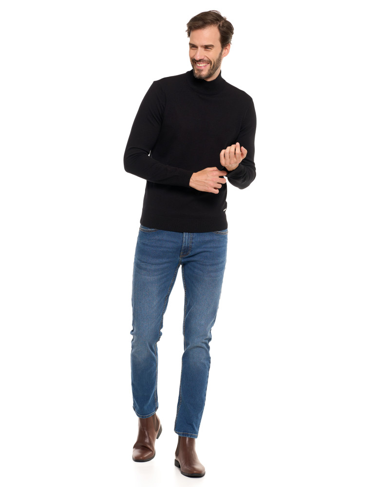 Swetry - Męski sweter klasyczny z golfem CZARNY - produkt moraj.pl 9