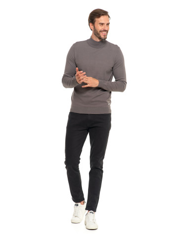Swetry - Męski sweter klasyczny z golfem SZARY - produkt 7