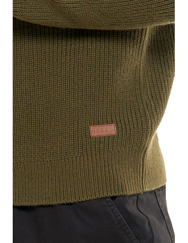 Swetry - Sweter męski klasyczny zapinany ze stójką KHAKI - produkt 4