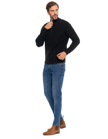 Swetry - Sweter męski klasyczny zapinany ze stójką CZARNY - produkt 11