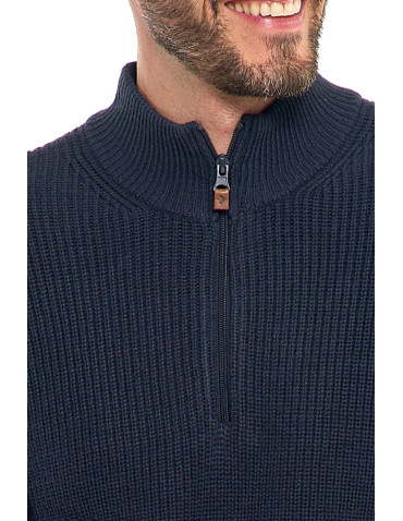 Swetry - Sweter męski klasyczny zapinany ze stójką GRANATOWY - produkt 7