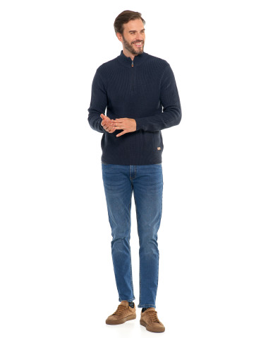 Swetry - Sweter męski klasyczny zapinany ze stójką GRANATOWY - produkt 9