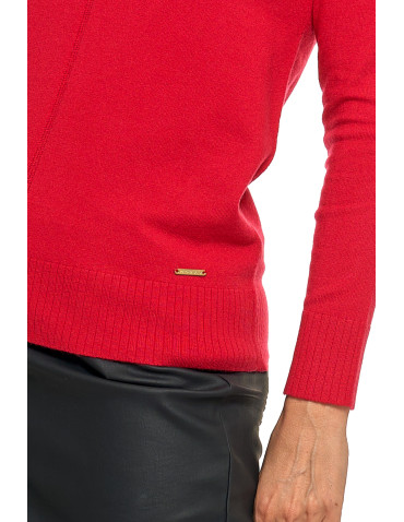 Swetry - Sweter damski klasyczny z długim rękawem CZERWONY - produkt 8