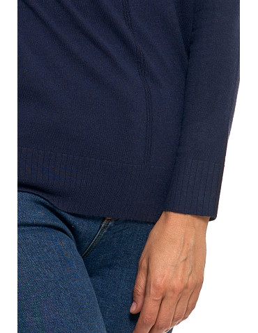 Swetry - Sweter damski klasyczny z długim rękawem GRANATOWY - produkt 7