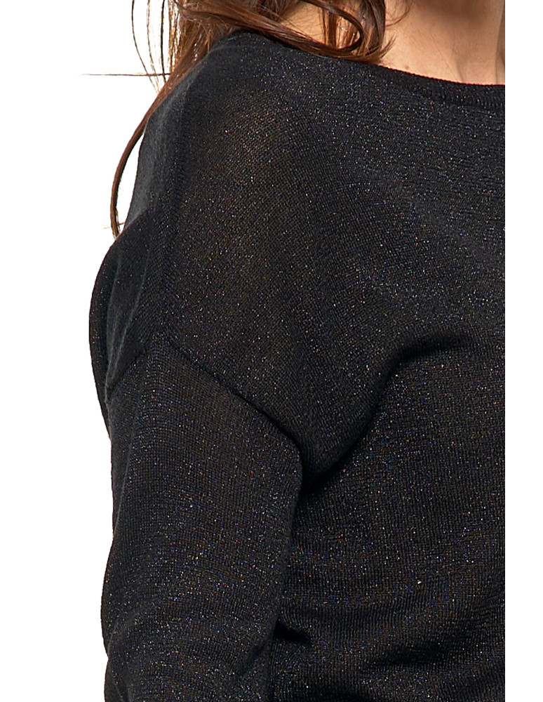 Swetry - Damski sweter z metaliczną nitka i długim rękawem CZARNY - produkt moraj.pl 3