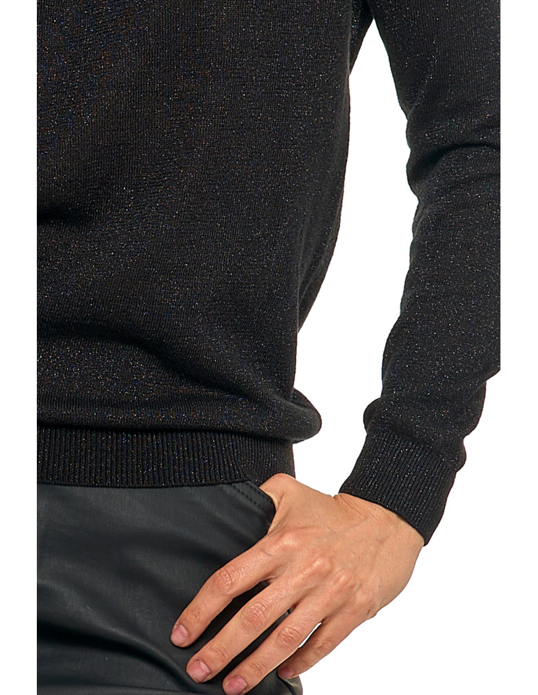 Swetry - Damski sweter z metaliczną nitka i długim rękawem CZARNY - produkt moraj.pl 4