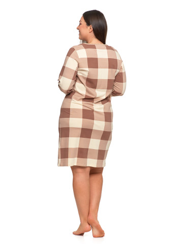Koszule nocne - Koszula nocna bawełniana Plus Size rozpinana długi rękaw BEŻOWY - produkt 4