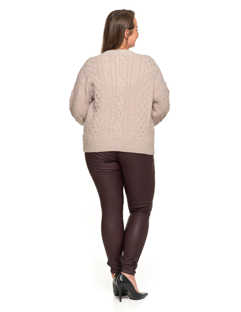 Swetry - Kardigan damski sweter z plecionym wzorem i guzikami BEŻOWY - produkt moraj.pl 13