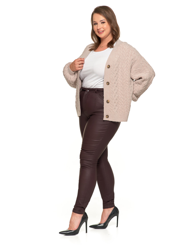 Swetry - Kardigan damski sweter z plecionym wzorem i guzikami BEŻOWY - produkt moraj.pl 15