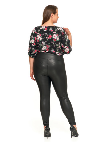 Legginsy - Damskie legginsy z eko skóry z wysokim stanem CZARNY - produkt 7
