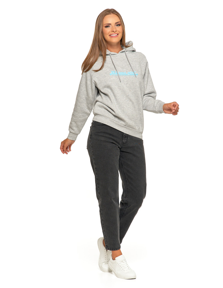 Bluzy - Ocieplana bluza dresowa damska z napisem SZARY - produkt moraj.pl 8
