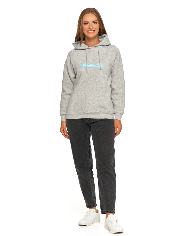 Bluzy - Ocieplana bluza dresowa damska z napisem SZARY - produkt moraj.pl 11