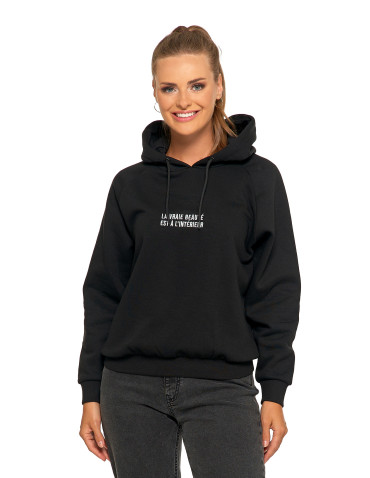 Bluzy - Ocieplana bluza dresowa damska z napisem CZARNY - produkt 1