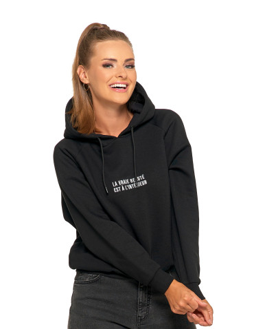 Bluzy - Ocieplana bluza dresowa damska z napisem CZARNY - produkt 5