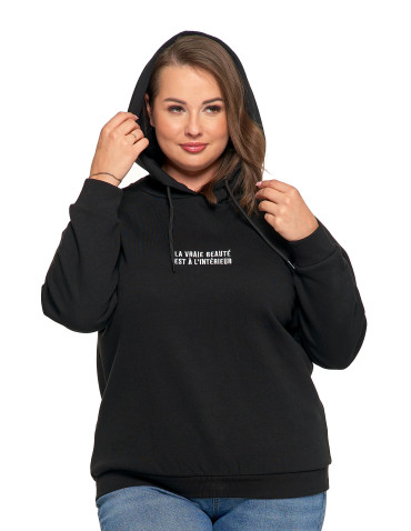 Bluzy - Ocieplana bluza dresowa damska z napisem CZARNY - produkt 10