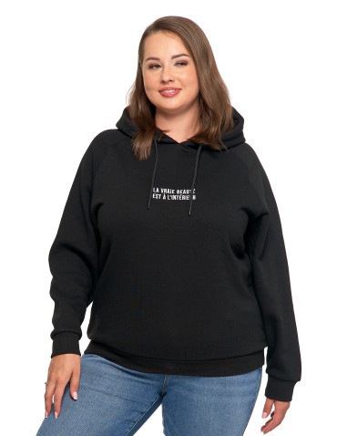 Bluzy - Ocieplana bluza dresowa damska z napisem CZARNY - produkt 11