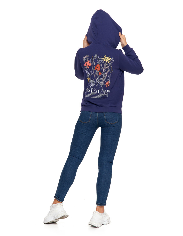 Bluzy - Ocieplana bluza damska rozpinana bawełniana motyw kwiatów GRANATOWY - produkt moraj.pl 12