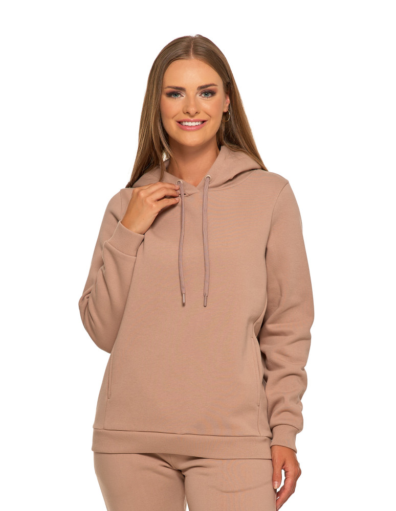 Bluzy - Bluza damska dresowa ocieplana z kapturem BEŻOWY - produkt moraj.pl 1