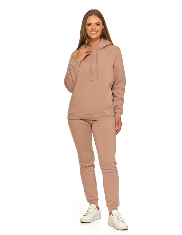 Bluzy - Bluza damska dresowa ocieplana z kapturem BEŻOWY - produkt 8