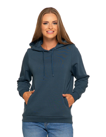 Bluzy - Bluza damska dresowa ocieplana z kapturem GRANATOWY - produkt 1