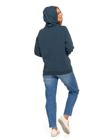 Bluzy - Bluza damska dresowa ocieplana z kapturem GRANATOWY - produkt 8