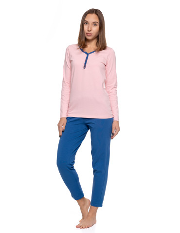 Długi rękaw - Damska piżama dwuczęściowa bawełniana rozpinana Plus Size RÓŻOWY - produkt 1