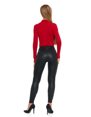 Legginsy - Legginsy damskie z wysokim stanem imitujące skórę CZARNY - produkt 2