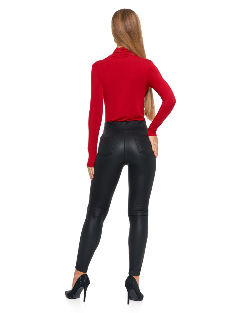 Legginsy - Damskie legginsy z wysokim stanem w stylu skórzanym CZARNY - produkt moraj.pl 4
