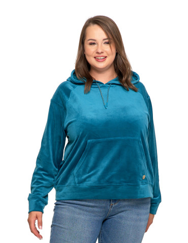 Bluzy - Damska welurowa bluza z kapturem ZIELONY - produkt 5