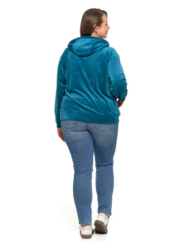 Bluzy - Damska welurowa bluza z kapturem ZIELONY - produkt 10