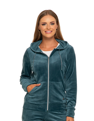 Bluzy - Welurowa bluza damska rozpinana z kapturem GRAFIT - produkt 1
