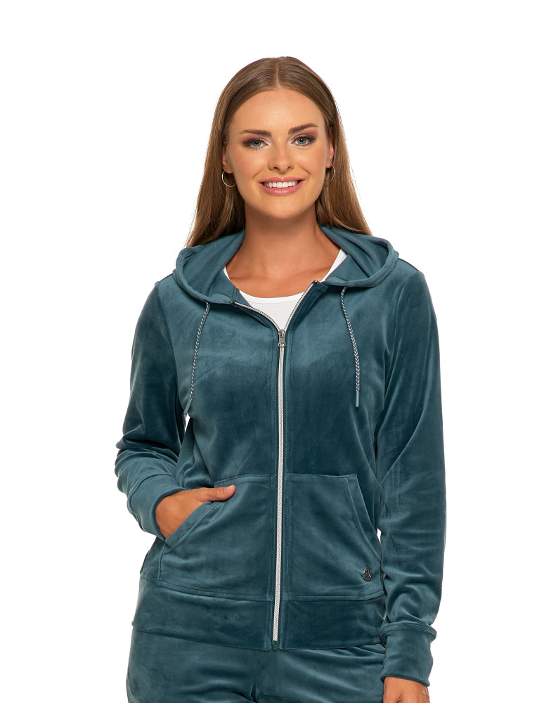 Bluzy - Welurowa bluza damska rozpinana z kapturem GRAFIT - produkt moraj.pl 1