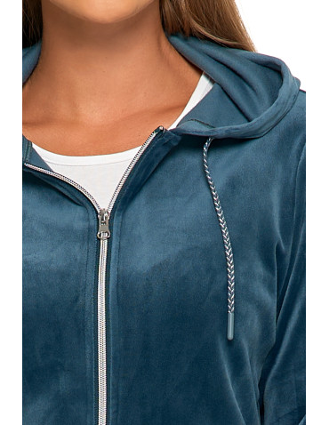 Bluzy - Welurowa bluza damska rozpinana z kapturem GRAFIT - produkt 3