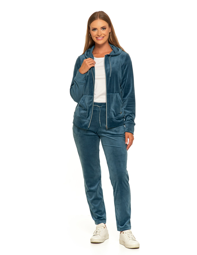 Bluzy - Welurowa bluza damska rozpinana z kapturem GRAFIT - produkt moraj.pl 10