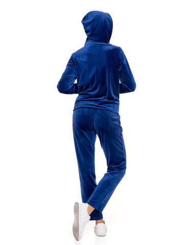 Bluzy - Welurowa bluza damska rozpinana z kapturem NIEBIESKI - produkt 11