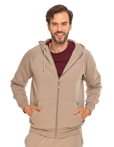 Bluzy - Bluza ocieplana męska dresowa rozpinana z kapturem BEŻOWY - produkt 1