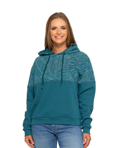 Bluzy - Damska bluza z kapturem ocieplana z motywem graficznym ZIELONY - produkt 1