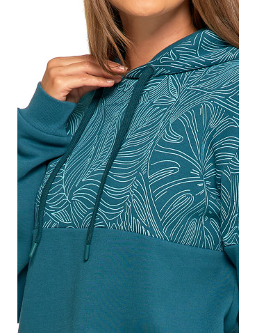 Bluzy - Damska bluza z kapturem ocieplana z motywem graficznym ZIELONY - produkt 3