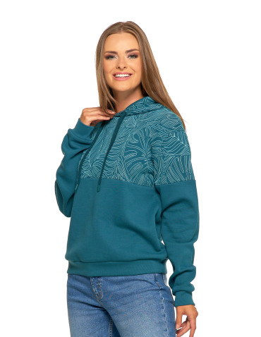Bluzy - Damska bluza z kapturem ocieplana z motywem graficznym ZIELONY - produkt 5