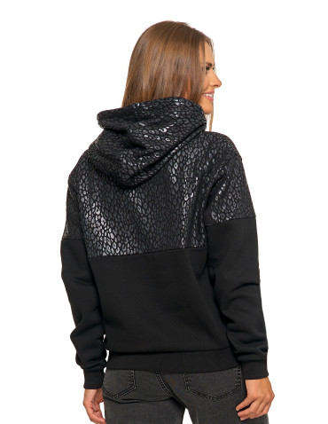Bluzy - Damska bluza z kapturem ocieplana z motywem graficznym CZARNY - produkt 2