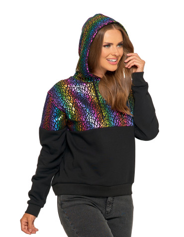 Bluzy - Damska bluza z kapturem ocieplana z motywem graficznym WIELOKOLOROWY - produkt 5